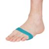 Side of a foot wearing a blue StrappyFeet