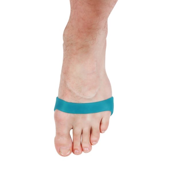 Top of a foot wearing a blue StrappyFeet